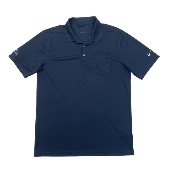 Nike Polo Shirt Mens M Medium Navy Blue Dri Fit Air Asset Management Sleeve Logo - Picture 1 of 12
